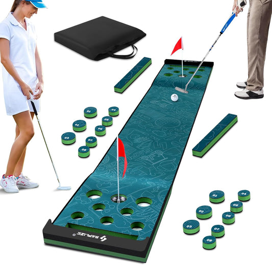 SAPLIZE Golf Putting Mat/Putting Green Mat - Adjustable Slope, Trajectory Tracking & Pong Game Modes | Indoor & Outdoor Use