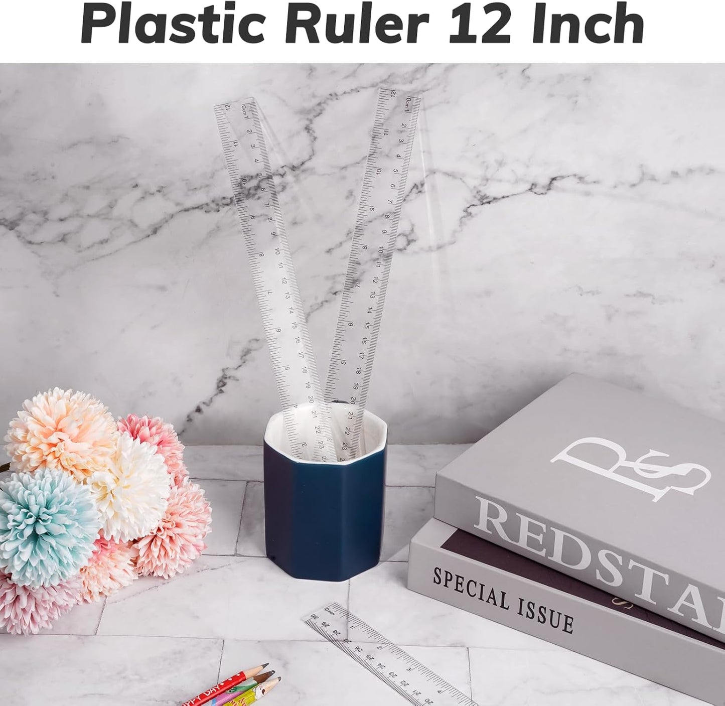 32PCS Clear Plastic Ruler 12 Inch with Centimeter and Millimeter, Transparent Metric Rulers Bulk Measuring Drawing Tool Home Office Supplies