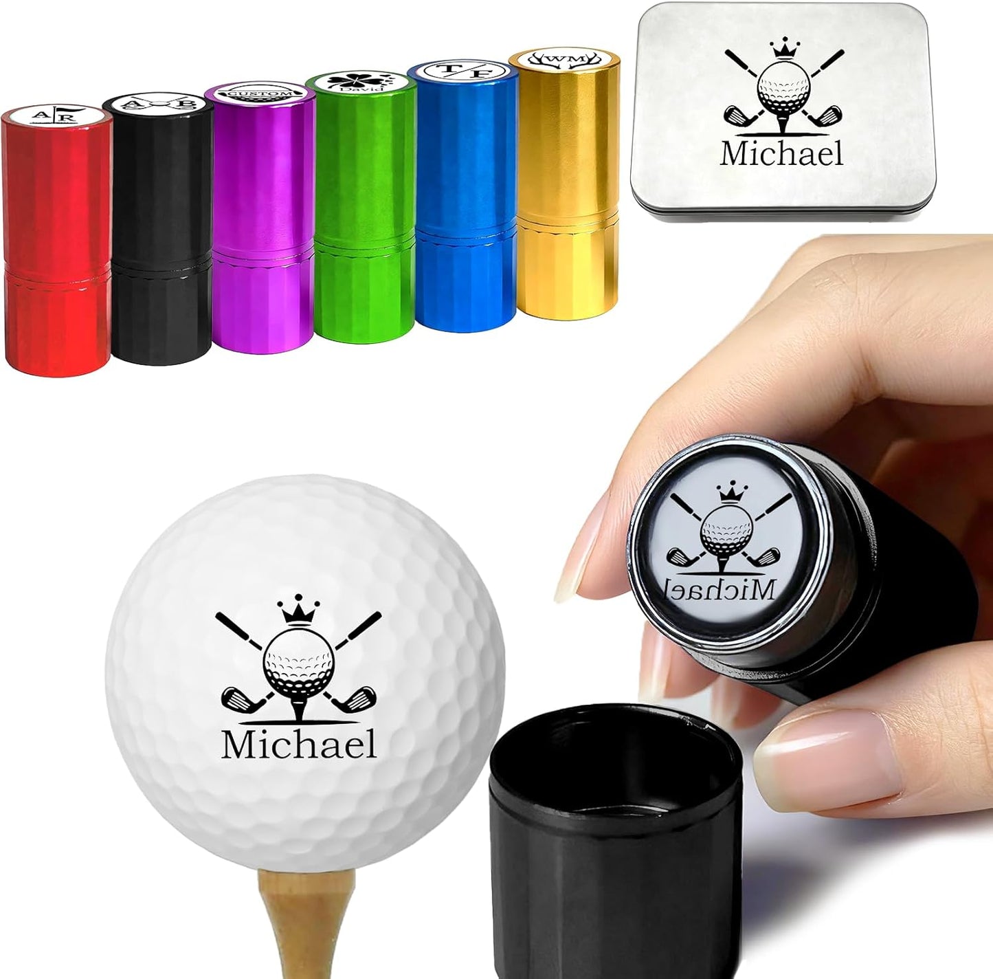 ONFAON Custom Golf Ball Stamp, Personalized Name Golf Ball Marker Stamp with Monogram Logo, Reusable Inking Customized Golf Stamper Accessories Gifts for Golfers