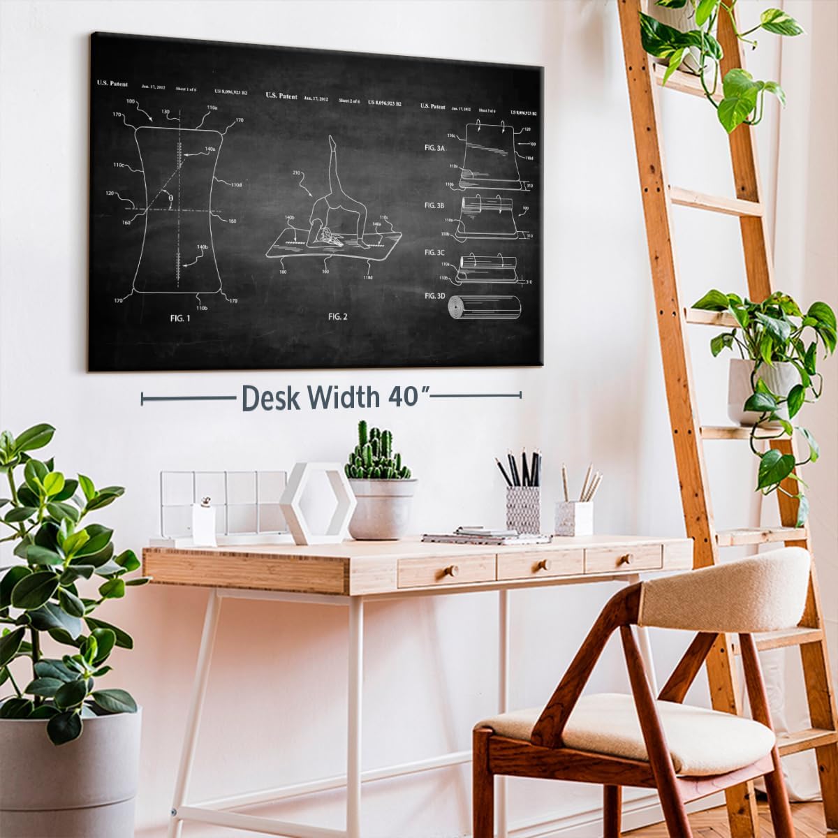 ElephantStock Exercise Mat BW Patent Wall Art - Horizontal Wrapped Canvas - 1-Piece Living Room Wall Decor - Digital Art Patent Canvas Print - Black and White Decor - 48" X 32"