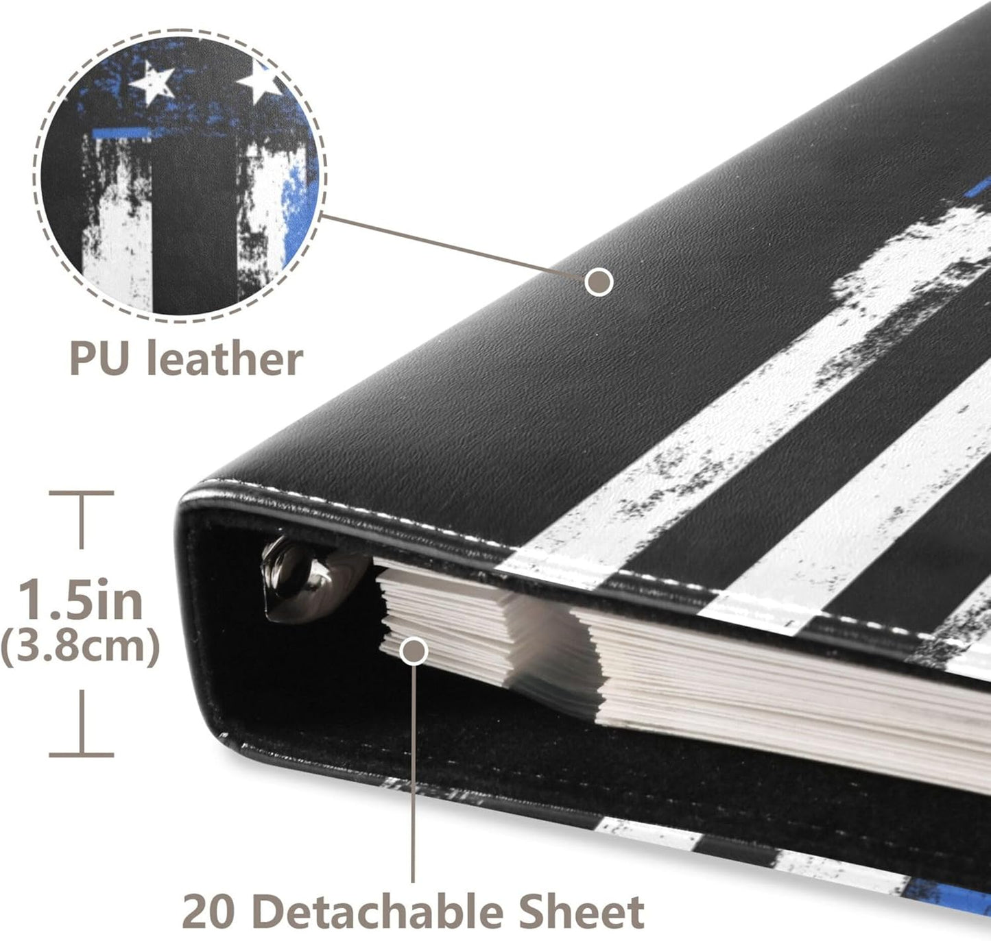 Fisyme Blue Line Police American Flag Photo Album Self Adhesive DIY Scrapbook Album for 2x3 4x6 5x7 6x8 Pictures 20 Pages Memory Book for Family Wedding