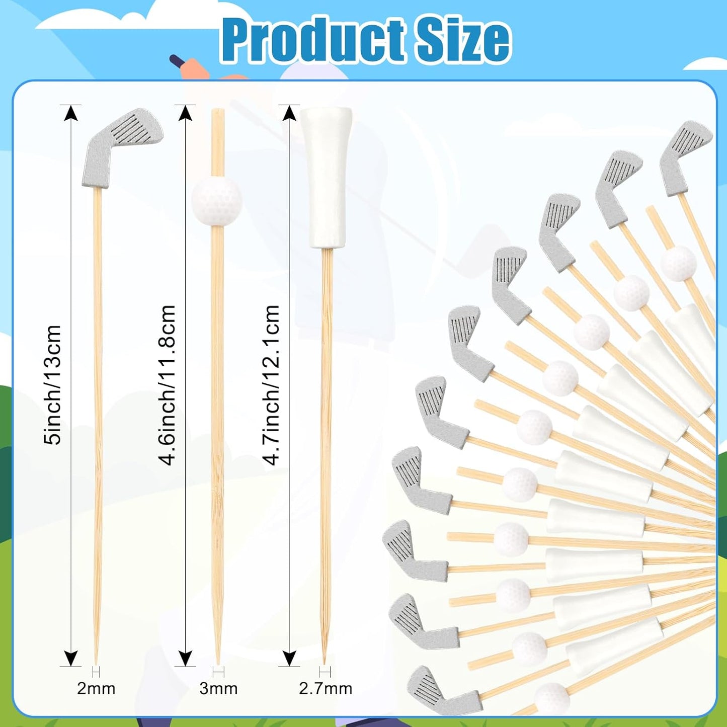 300Pcs Golf Cocktail Picks, Golf Toothpicks Skewers Fruit Picks Decorative Toothpicks for Appetizers Cocktail Garnish Sports Party Supplies
