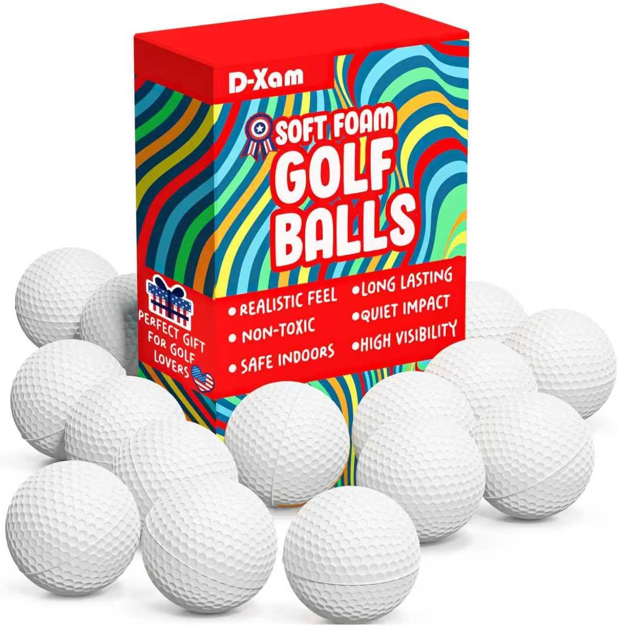 D-Xam Foam Golf Balls Bulk Practice Golf Ball Soft Multicolor, Yellow, White or Orange | Long Lasting & Realistic Feel | Limited Flight Use Indoors Outdoors Backyard Training