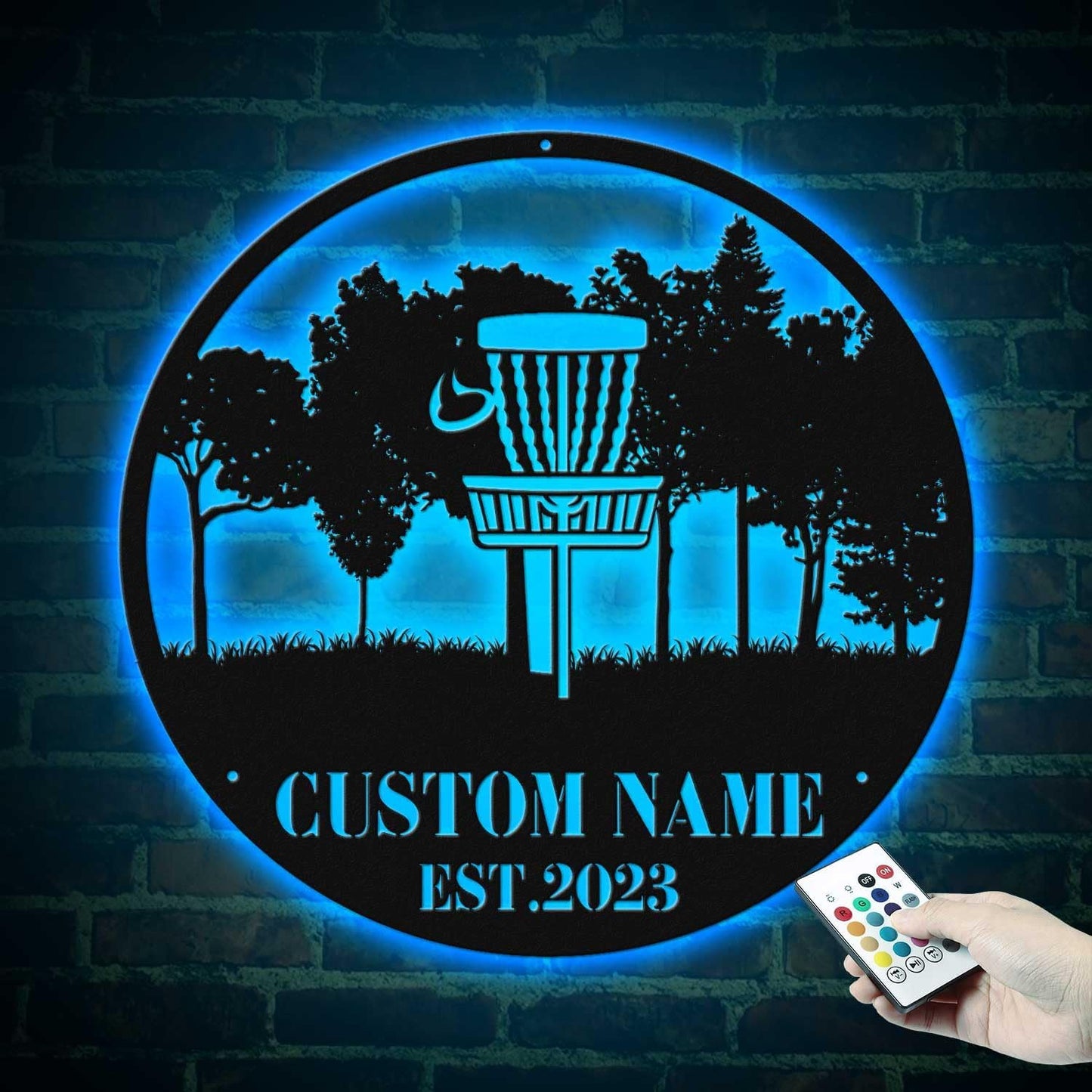 Custom Disc Golf Basket LED Metal Wall Art – Personalized Metal Sign with Remote, Sports Wall Decor for Boys Room, Game Room Gift for Men, Disc Golf Lover Present Model-Disc02