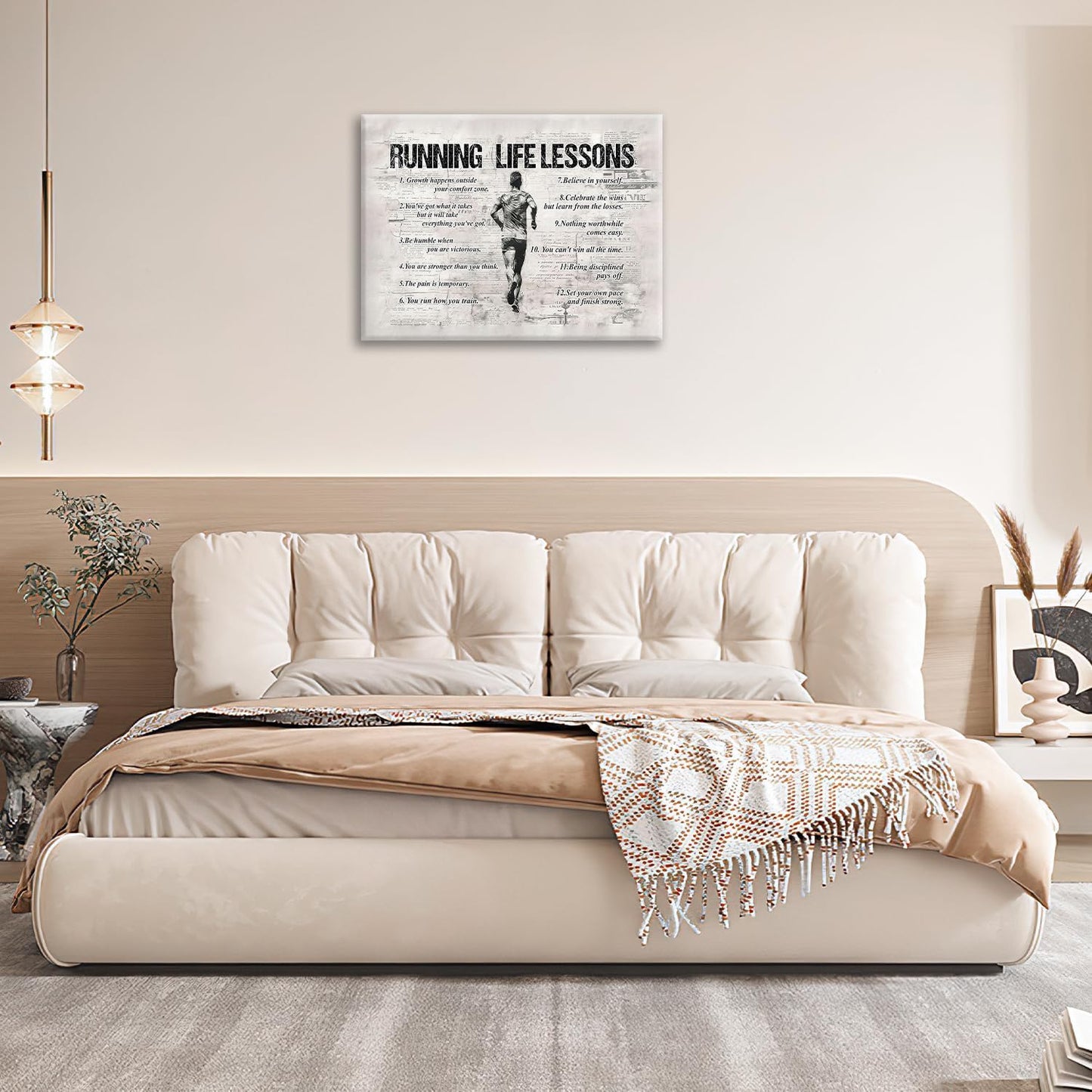 Running Life Lessons Wall Art Running Sports Wall Decor Running Sign Retro Poster Boy Men Motivational Decorations Canvas Print Painting Artwork for Bedroom Bathroom Living Room Gym 24"x16"