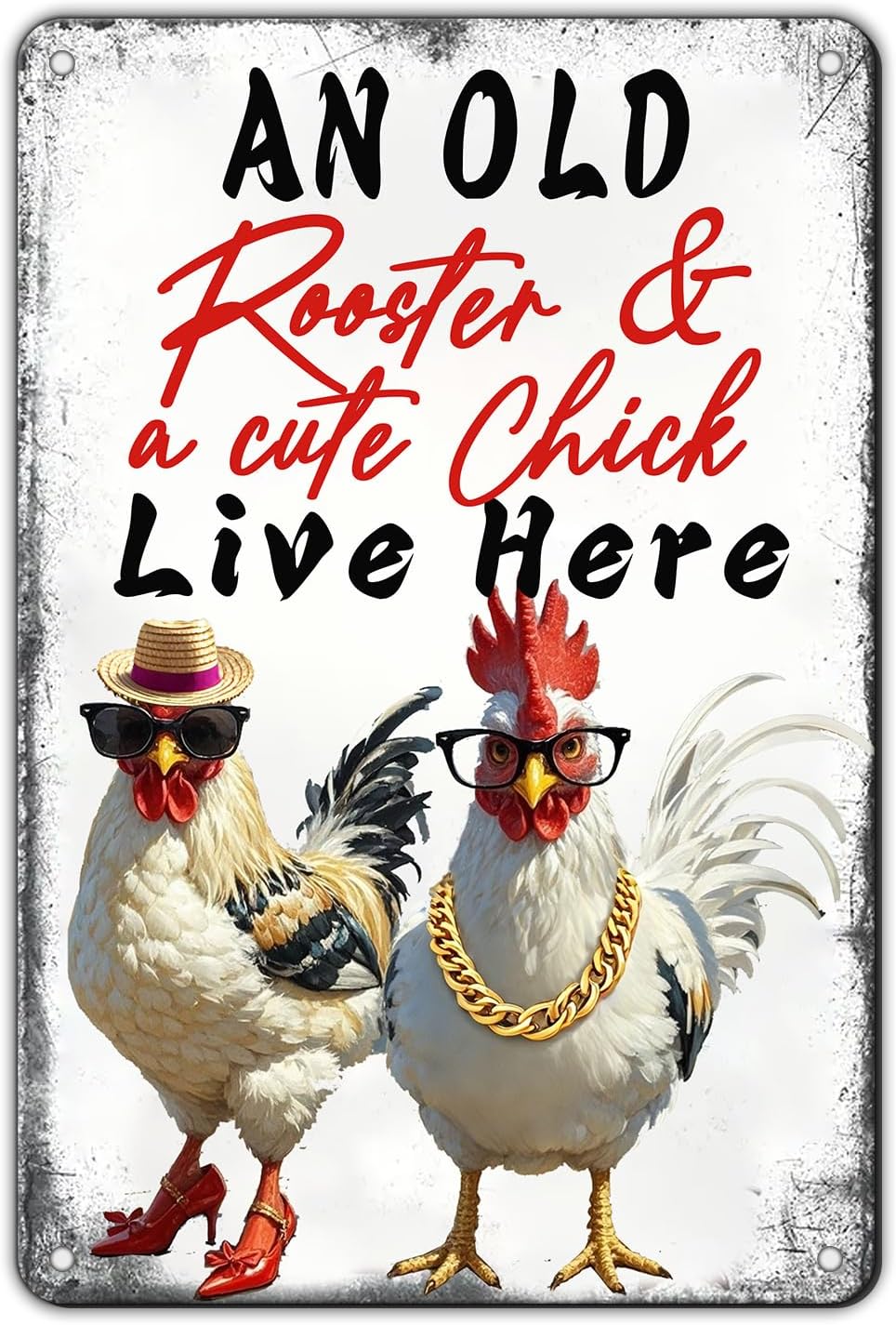 Rooster Decor Chicken Signs For Coop Chicken Coop Accessories Metal Tin Sign Vintage Style An Old Rooster & A Cute Chick Live Here Iron Poster Home Garden Kitchen Wall Decor 12x8 Inch Farmhouse Outdoor Plaque