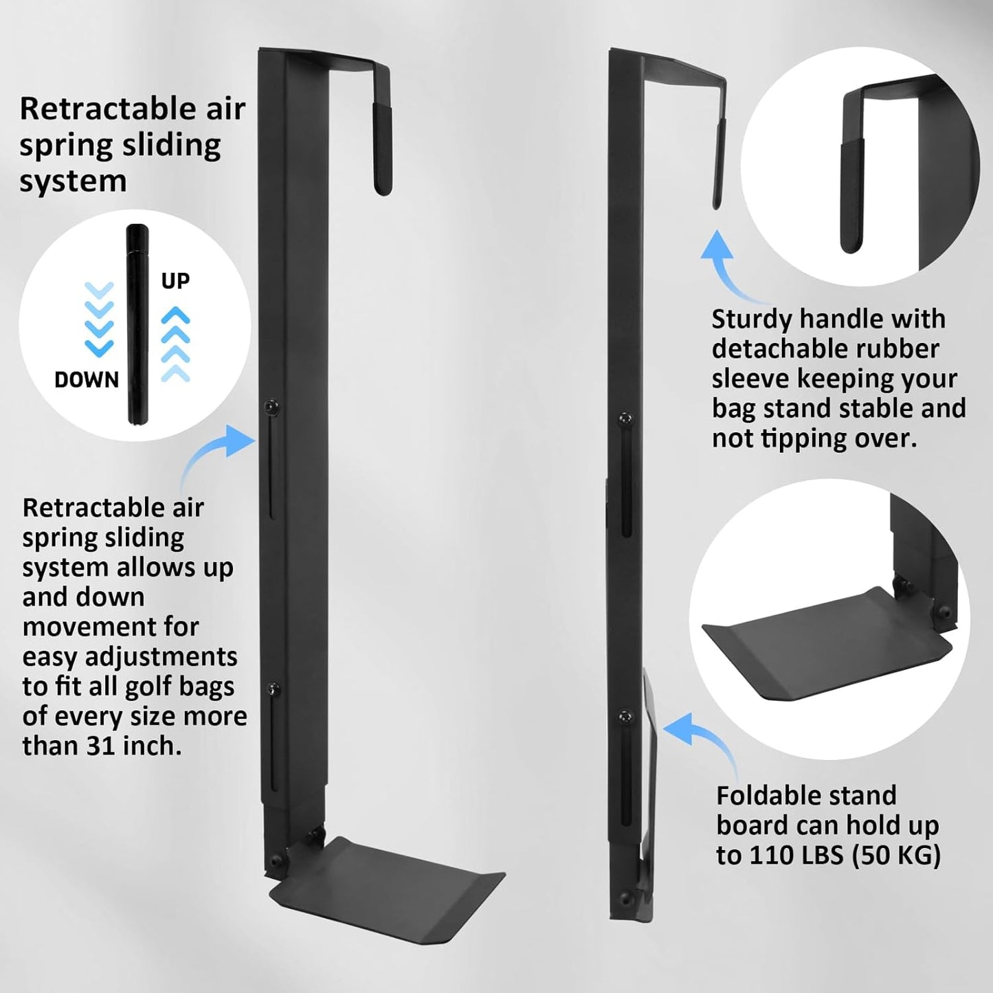 Wall Mount Golf Bag Storage Stand Organizer Rack for Garage, Air Spring Sliding System Single Golf Bag Holder for Wall, Golf Storage Organizer for Golfing Clubs, Home, Basement