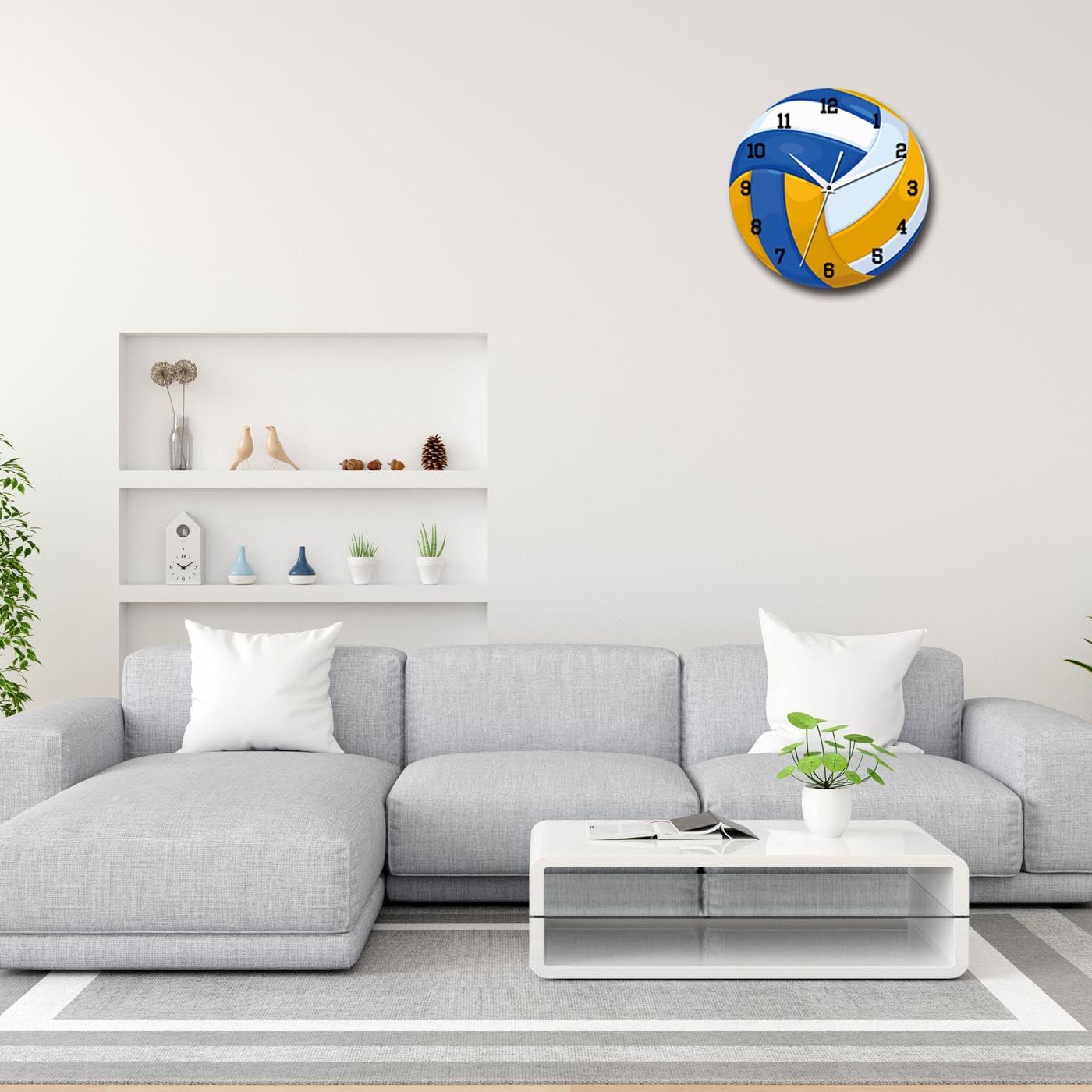 12 Inch Sports Wall Clocks with Silent Clock Movement and Battery Operated, Great Decor for Bedroom, Living Room or Classroom (Volleyball Wall Clock)