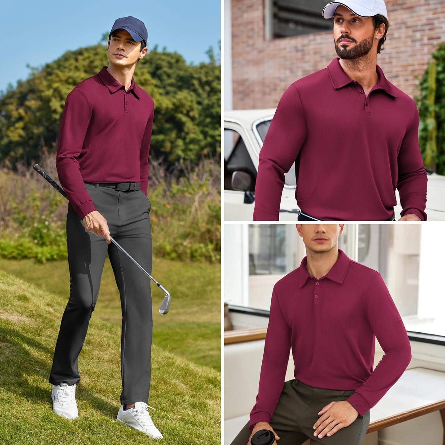 Deyeek Men's Polo Shirts Long Sleeve Golf Polo Shirts for Men Quick Dry UPF 50+ Sun Protection Polos Casual Collared Shirts
