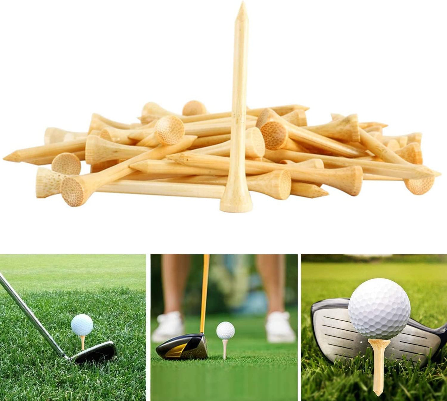 250 or 18 Pcs Professional Bamboo Golf Tees 2-3/4 Inch or 3-1/4 Inch - Stronger Than Wooden Golf Tee Biodegradable & Less Friction
