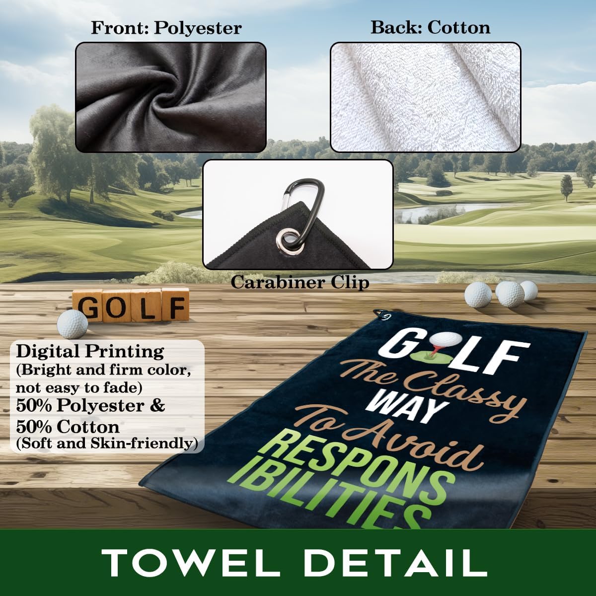 The Classy Way to Golf - Polyester and Cotton Blend Printed Towel, Funny Retro Accessories for Men Women, Gift for Fan Dad Grandpa, Lover Father's Day Birthday Gift