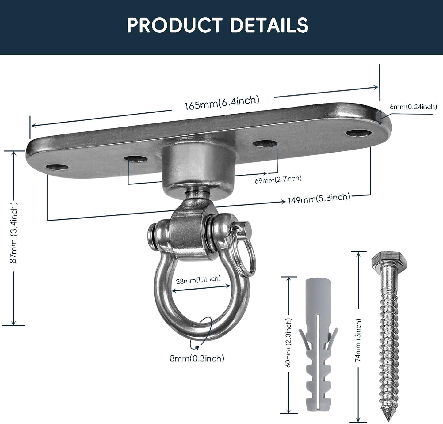 Heavy Duty Stainless Swing Hanger with Smooth Swing Bearings 180°+360°, 1500 lb Capacity for Indoor Outdoor Playground Yoga Hammock Chair Sandbag Porch Swing Bag