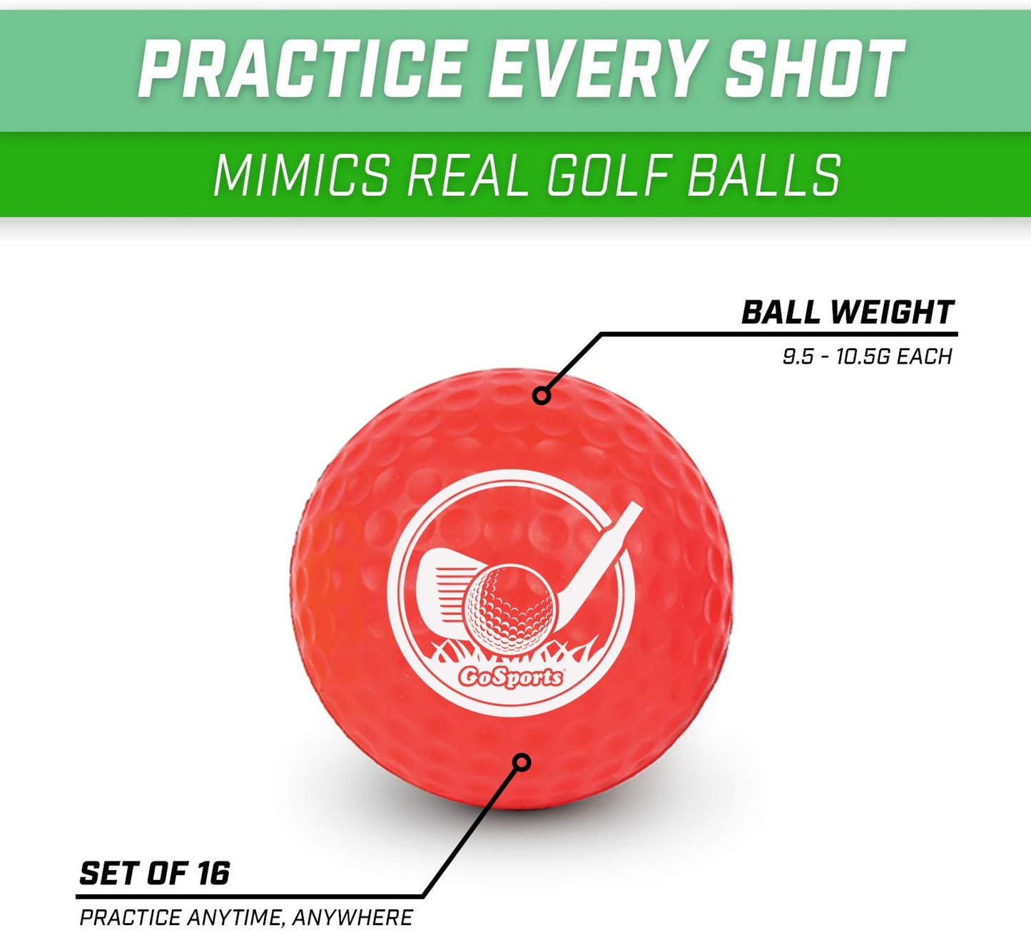 GoSports Foam Golf Practice Balls Realistic Feel and Limited Flight Use Indoors or Outdoors