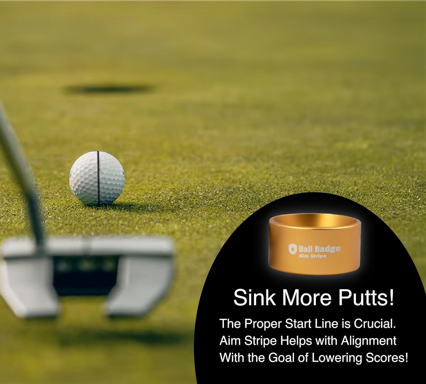 Ball Badge Aim Stripe - 360 Degree Golf Ball Line Marker Kit with Golf Bag Attachment for Perfect Alignment and Precision Putting