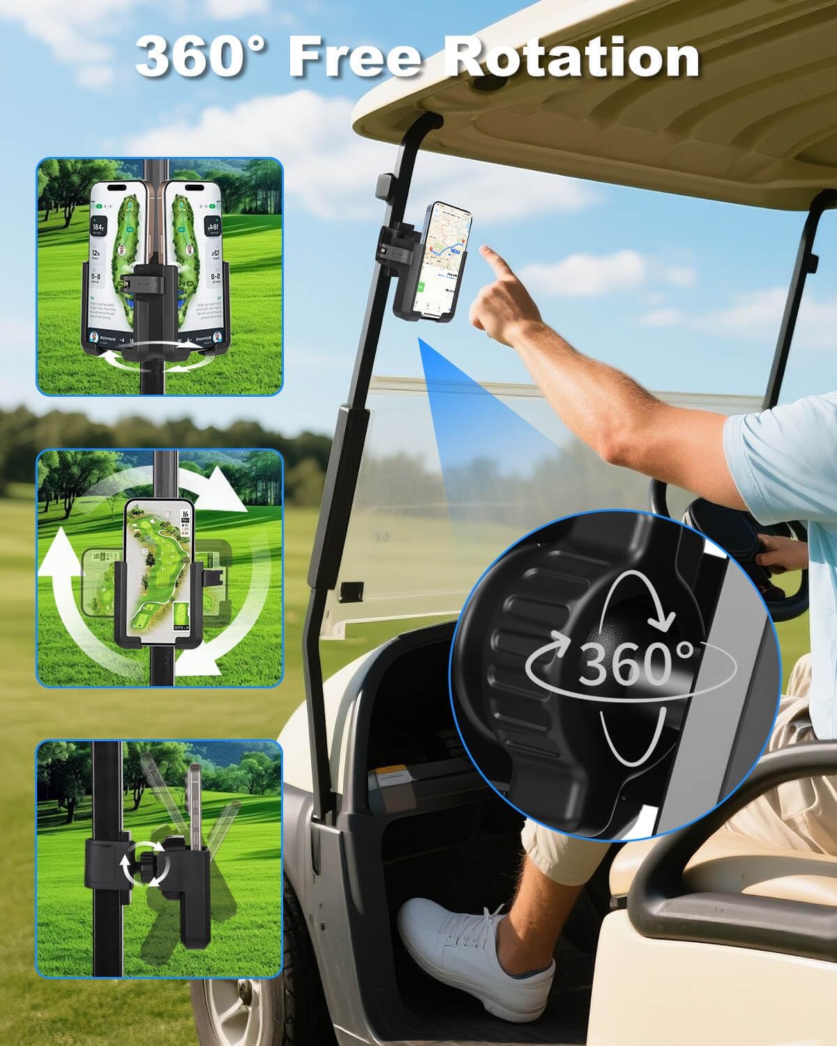 Golf Cart Phone Holder Mount Magnetic, Golf Cart Phone Caddy Compatible with iPhone/Galaxy/Google Pixel/Motorola Fit EZGO/Club Car/Yamaha/ICON/Zone