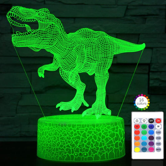 i-CHONY Dinosaur Toy T-Rex 3D Night Light for Kids - 16 Color Dimmable LED Light with Remote & Smart Touch & USB Cable - Gift for Adults, Teens, Boys, Girls Birthday