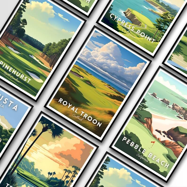 Nationcog Royal Troon Golf Poster, Vintage Scotland Travel Wall Art Print, Retro Golf Links Artwork, Classic Sports Decor Gift for Enthusiasts (Unframed) (24x36)
