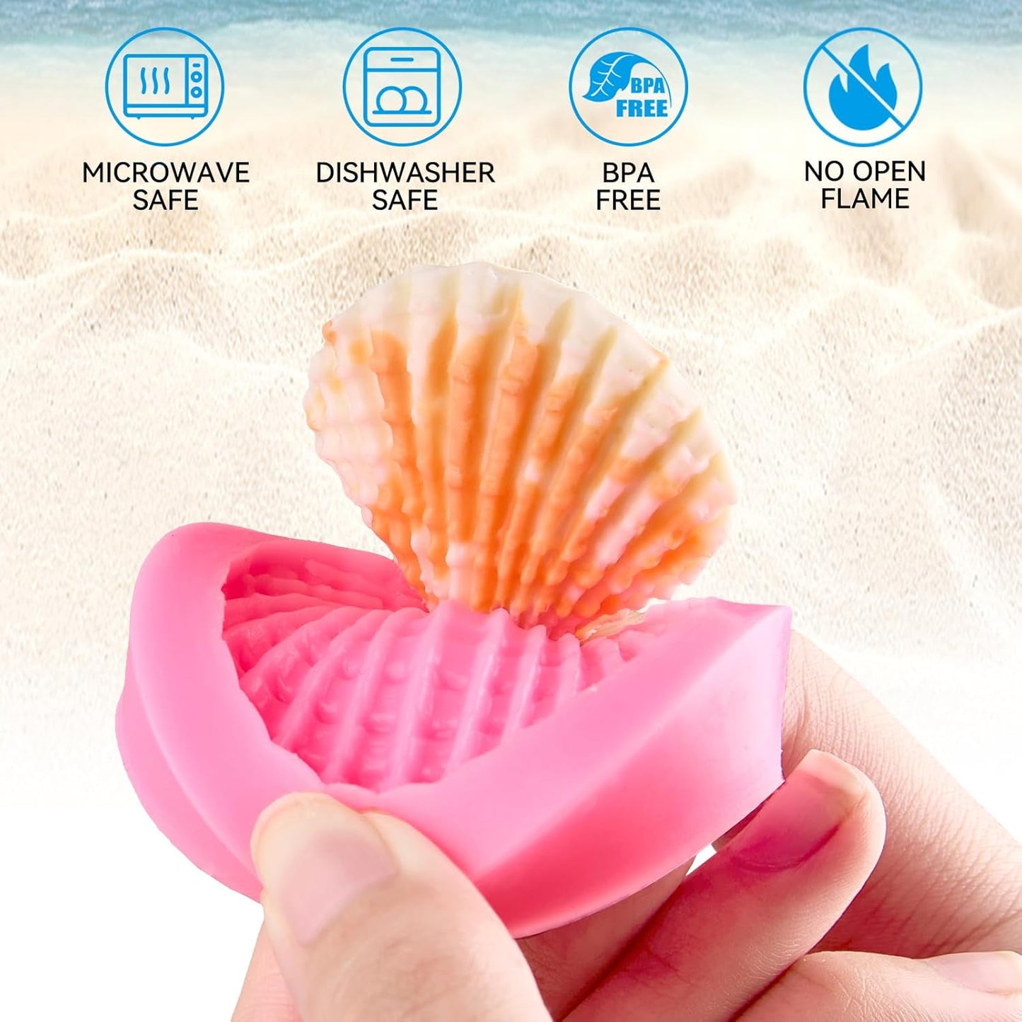 3 Pcs Marine Silicone Fondant Molds, Seashell Conch Starfish Chocolate Candy Molds for Cupcake Topper, Cake Pop Decoration and Clay Craft Making