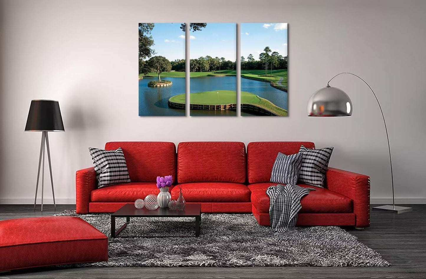 USA Florida Golf Course Canvas Wall Art for Office TPC Sawgrass Golf Course Pictures Posters Wall Decor for Living Room Bedroom Bathroom Home Decorations Framed Ready to Hang(20''W x 40''H x3)