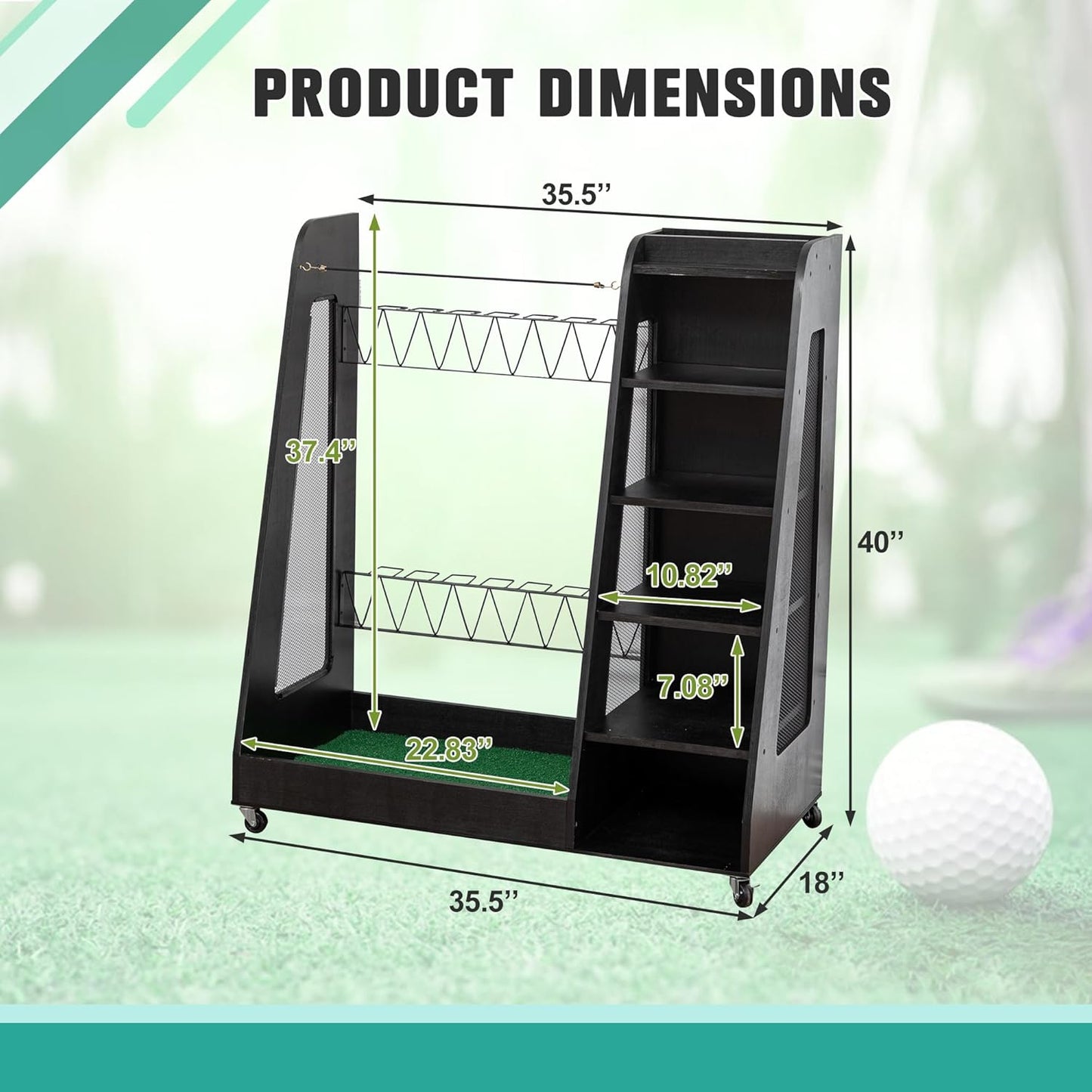 Wooden Golf Bag Organizer and Storage Rack, Wooden 2 Golf Bag Rack with Drawers, Easy to Assemble Golf Club Holder/Stand with Club Holders on Side