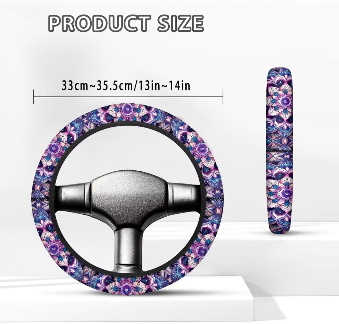 Mandala Golf Cart Steering Wheel Cover Purple 13.5 Inch Steering Wheel Cover Golf Cart Accessories for Women, Lightweight Anti-Slip Club Car Decor Easy to Install