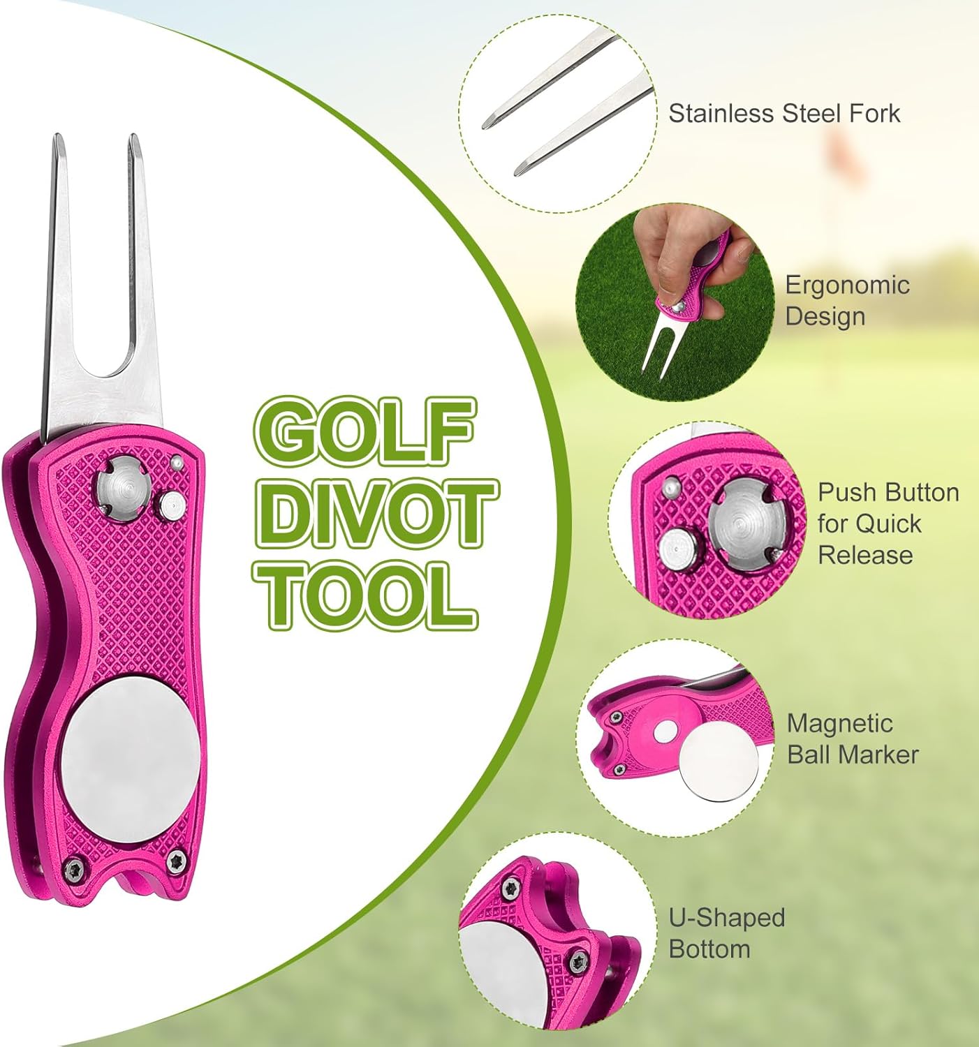 PATIKIL Golf Divot Repair Tool Foldable Metal Golf Green Divot Tool with Magnetic Ball Marker & Stainless Steel Fork