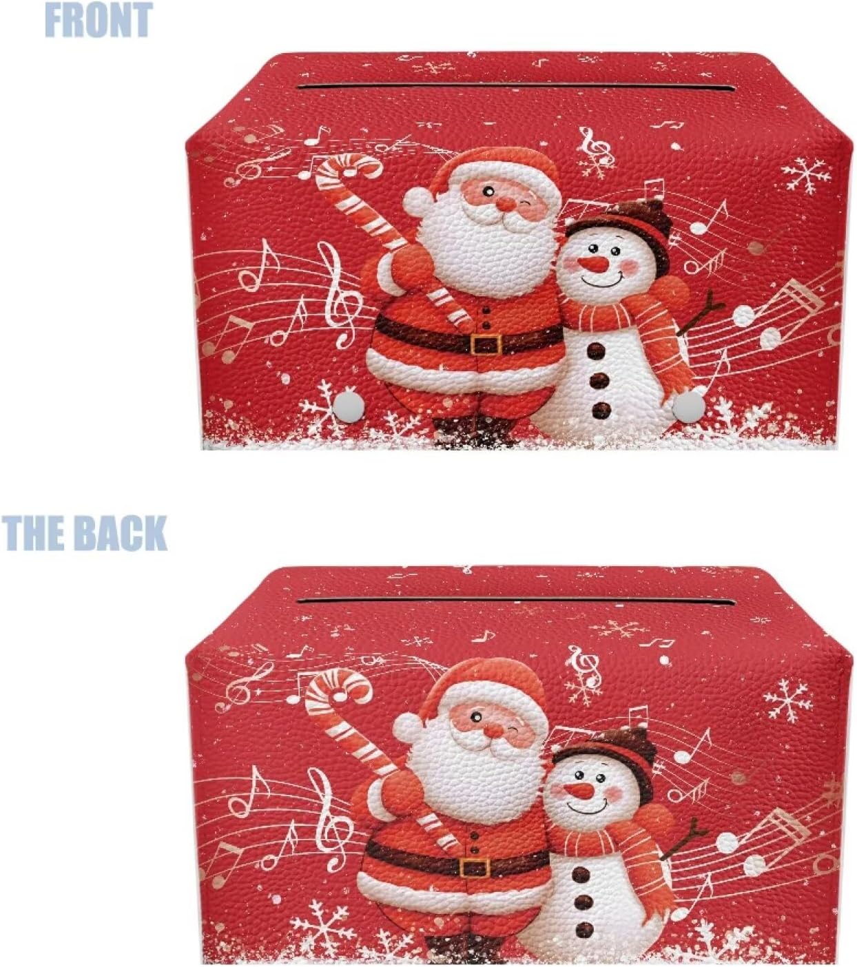 Red Tissue Box Cover Christmas Santa & Snowman Tissue Cover Xmas Home Decor Waterproof Leather Facial Paper Box Holder for Desk Bathroom Vanity Countertop
