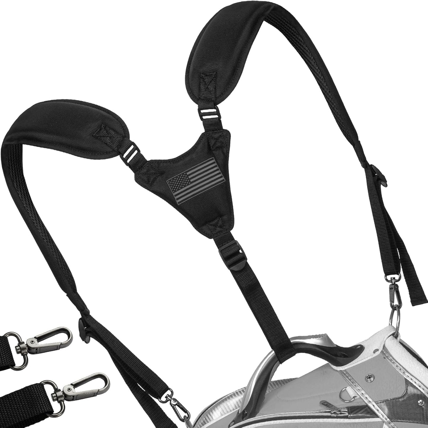 Golf Bag Straps, Universal Replacement Double Shoulder Shoulder Straps, Sailcloth Golf Bag Carry Strap USA Flag