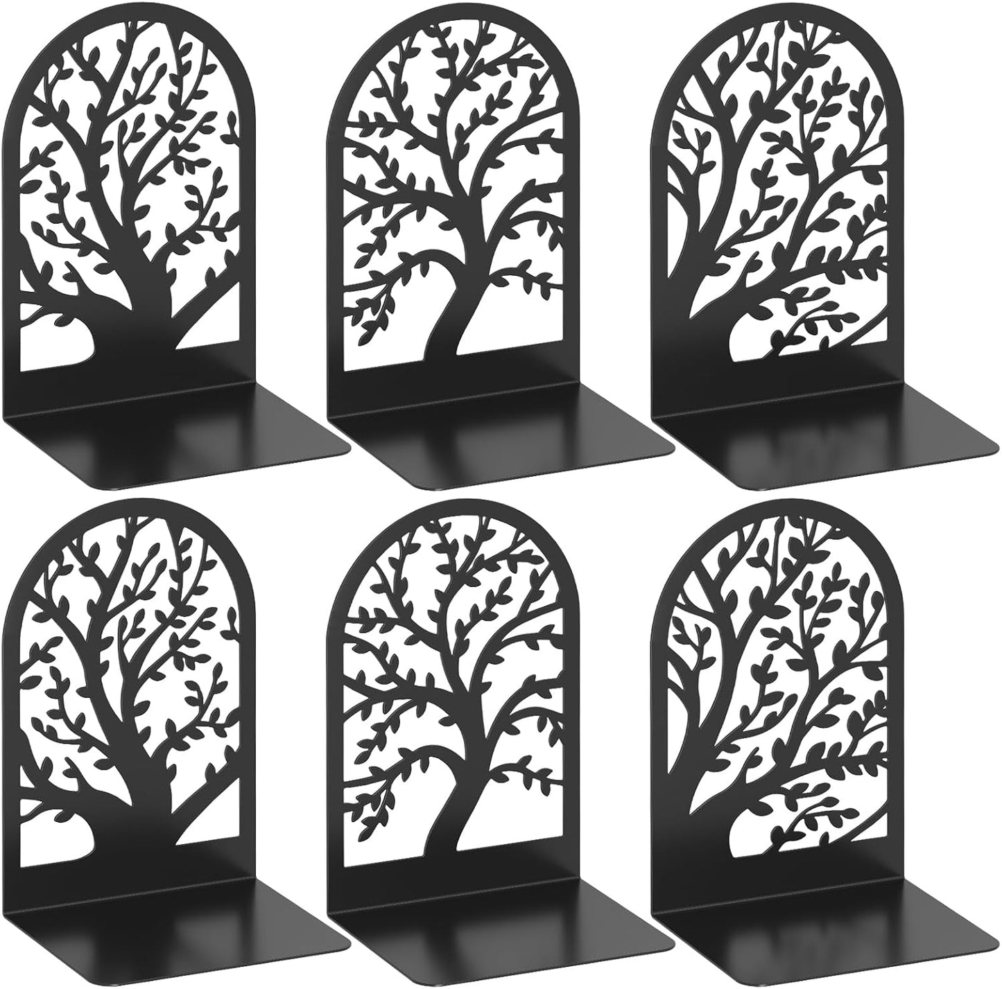 VFINE Bookend 3 Pairs, Decorative Book End, Bookends for Shelves, Desktope Book Ends, Book Stopper to Hold Books, Unique Black Metal Tree Book Holder for Home Office