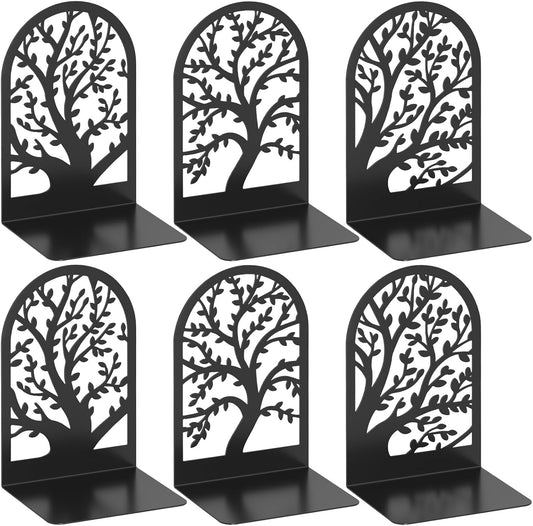 VFINE Bookend 3 Pairs, Decorative Book End, Bookends for Shelves, Desktope Book Ends, Book Stopper to Hold Books, Unique Black Metal Tree Book Holder for Home Office