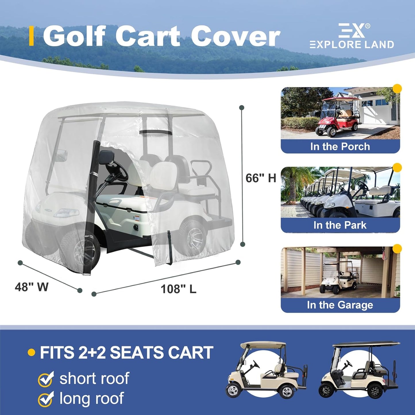 Explore Land Waterproof Golf Cart Cover Universal Fits for Most Brand 2/4/6 Passenger Car