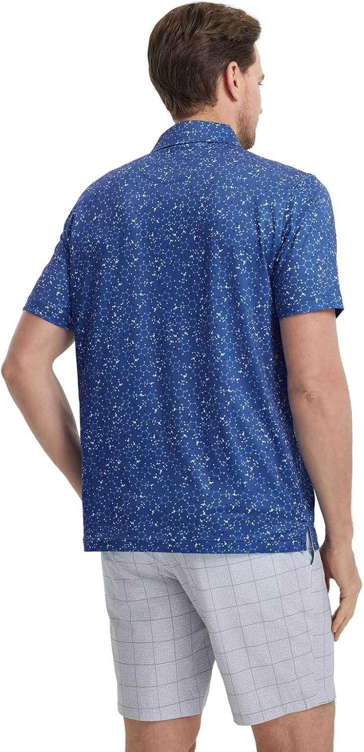 M MAELREG Mens Golf Shirt Short Sleeve Dry Fit Print Moisture Wicking Performance Patterns Collared Polo Shirt
