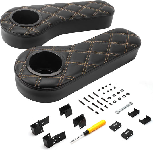 NOKINS Golf Cart Diamond Flip Armrest with Cup Holder, No Drilling Required, Golf Cart Folding Hinged Armrest, Inward Mount, for Club Car EzGo Yamaha Back Seat Kit