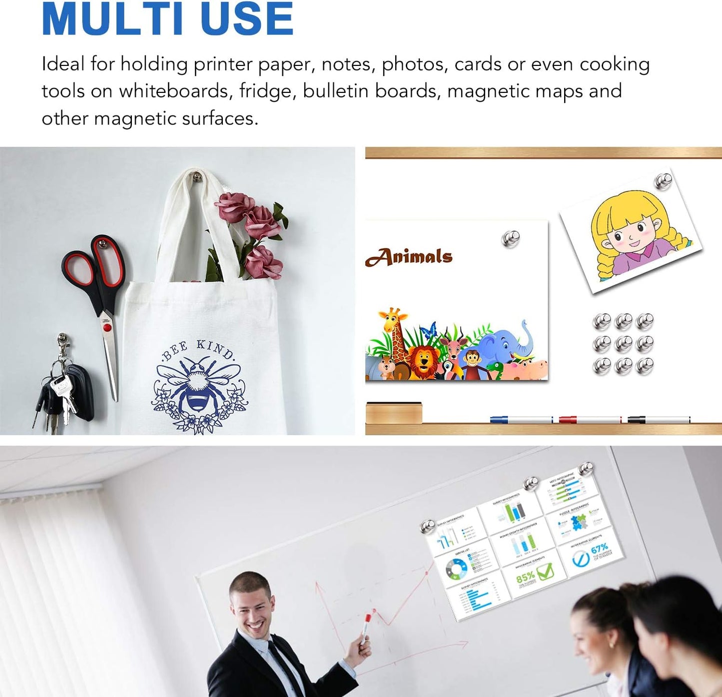 LOVIMAG Fridge Magnets 30Pcs Refrigerator Whiteboard Small Strong Magnet Classroom Kitchen Accessories Decorative Locker Set Decor Must Haves Office Calendar Refrigerador Magnetic Cute Crafts Silver