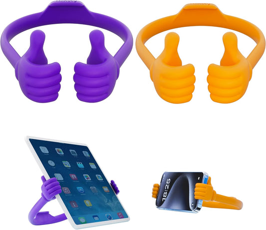 Honsky Thumbs Up 2 Pack Tablet Stand - Compatible with iPad, Samsung Galaxy Tabs, iPhone Pro Max - Universal Cute, Purple/Yellow