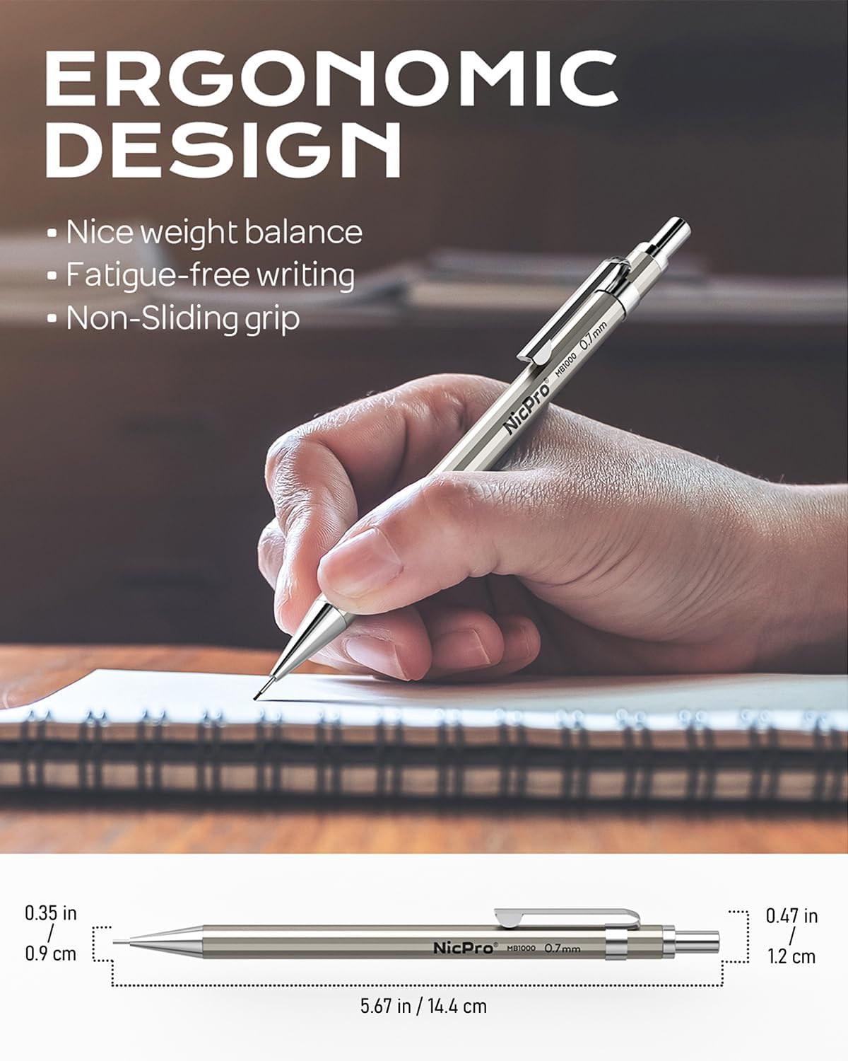 Nicpro 8 Pack 0.5mm & 0.7mm Metal Mechanical Pencil Set, MB1000 Lead Drafting Pencil for Artist Writing, Sketching, Drawing with 6 Tubes HB Lead Refills, 3PCS 4B Eraser, 9PCS Cap Eraser - With Case