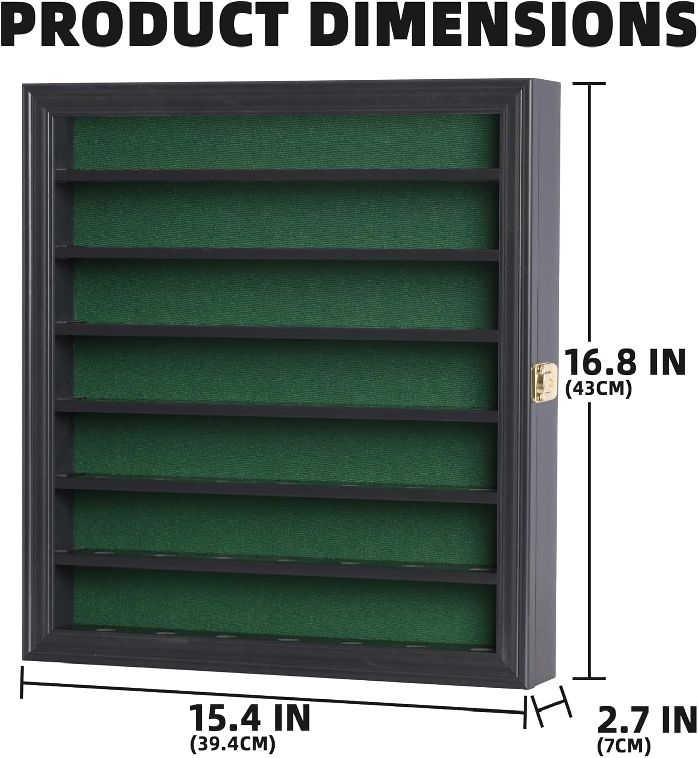 DisplayGifts 49 Golf Ball Display Cabinet Stand Storage Wall Mounted 7 Shelves Display Case Shadow Box with Lockable Door, Great Gift (49 Ball Holder, Black Finish)