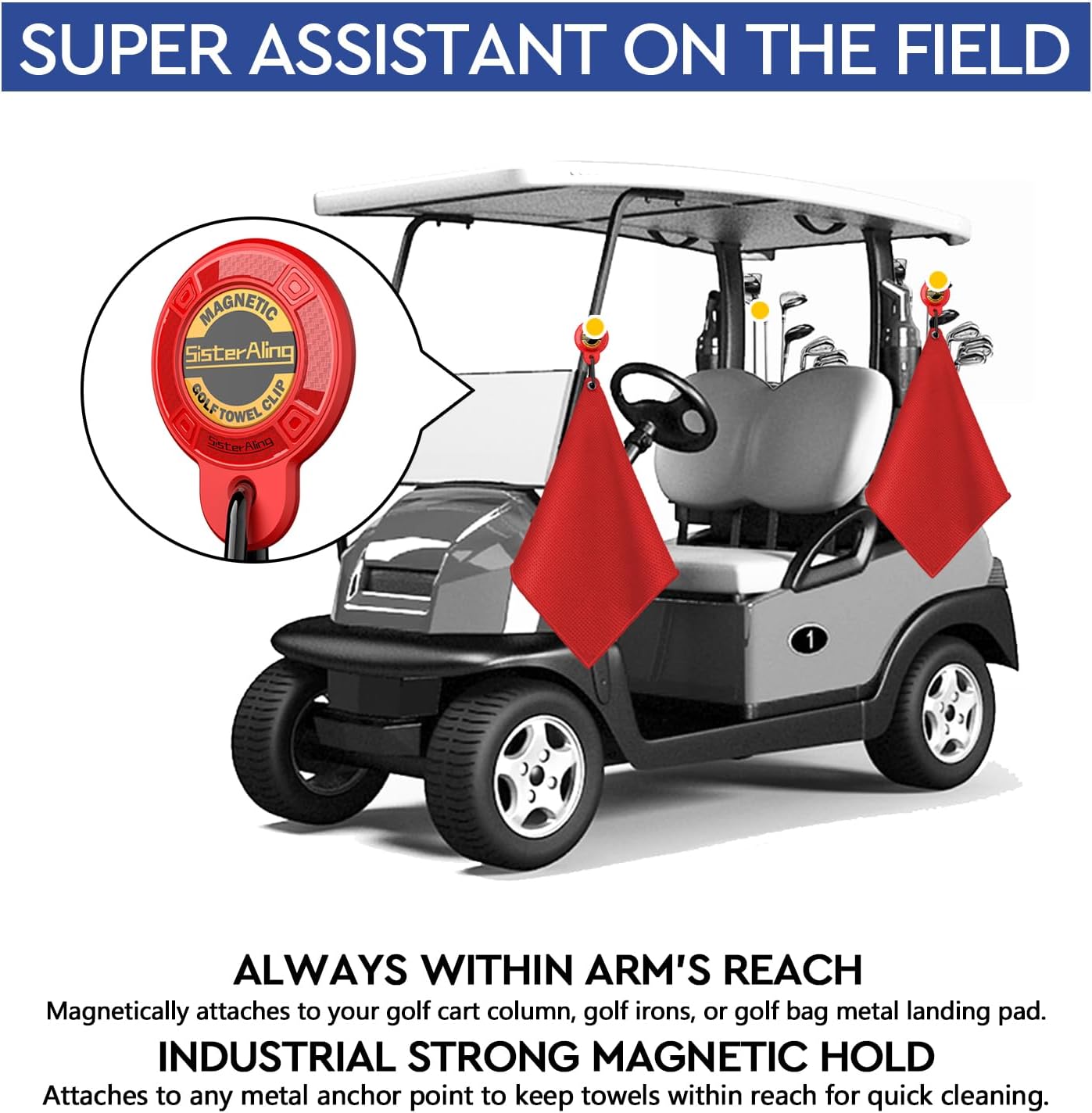 Magnetic Clip for Golf Towel,Removable Industrial Magnetic Accessories Design for Strong Hold to Golf Carts or Clubs (2, Red)