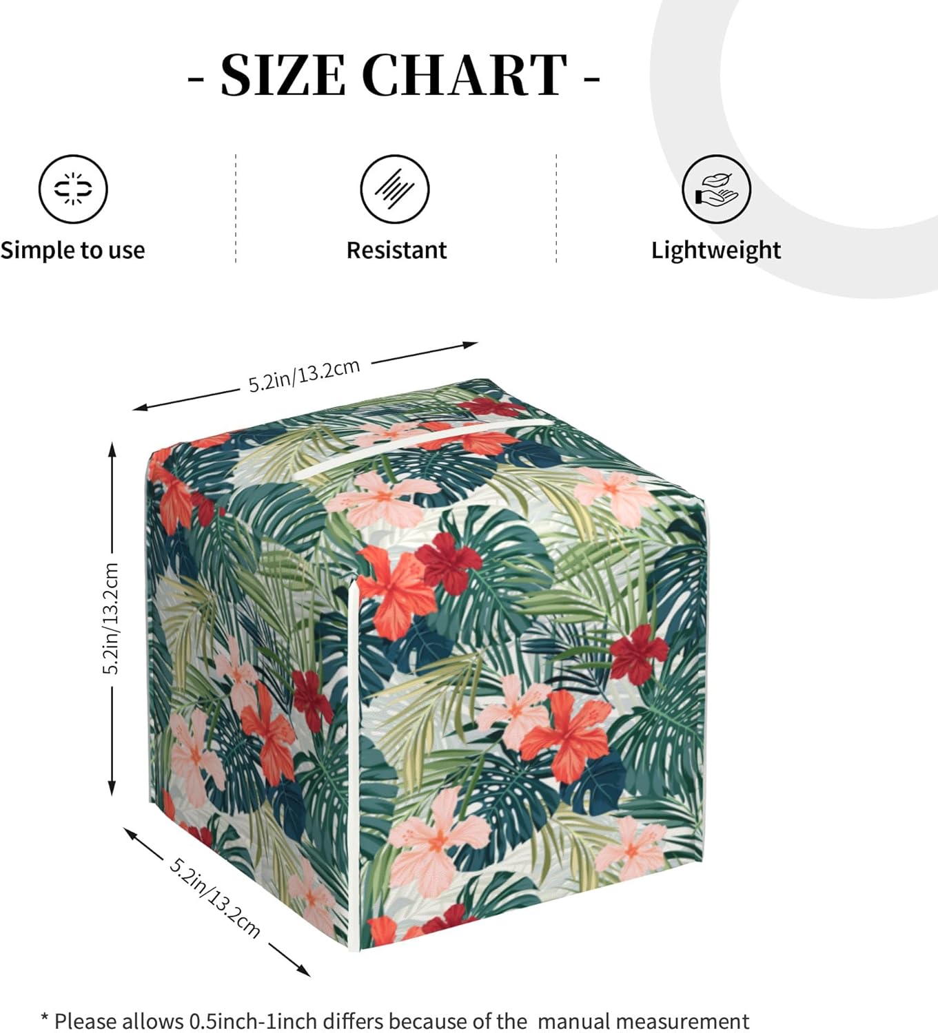 Palm Leaves and Flowers Tissue Box Cover Square,Tropical Plants and Floral Tissue Box Holder Waterproof Leather Facial Paper Organizer Dispenser for Bathroom Home Car Nightstand Vanity Desk