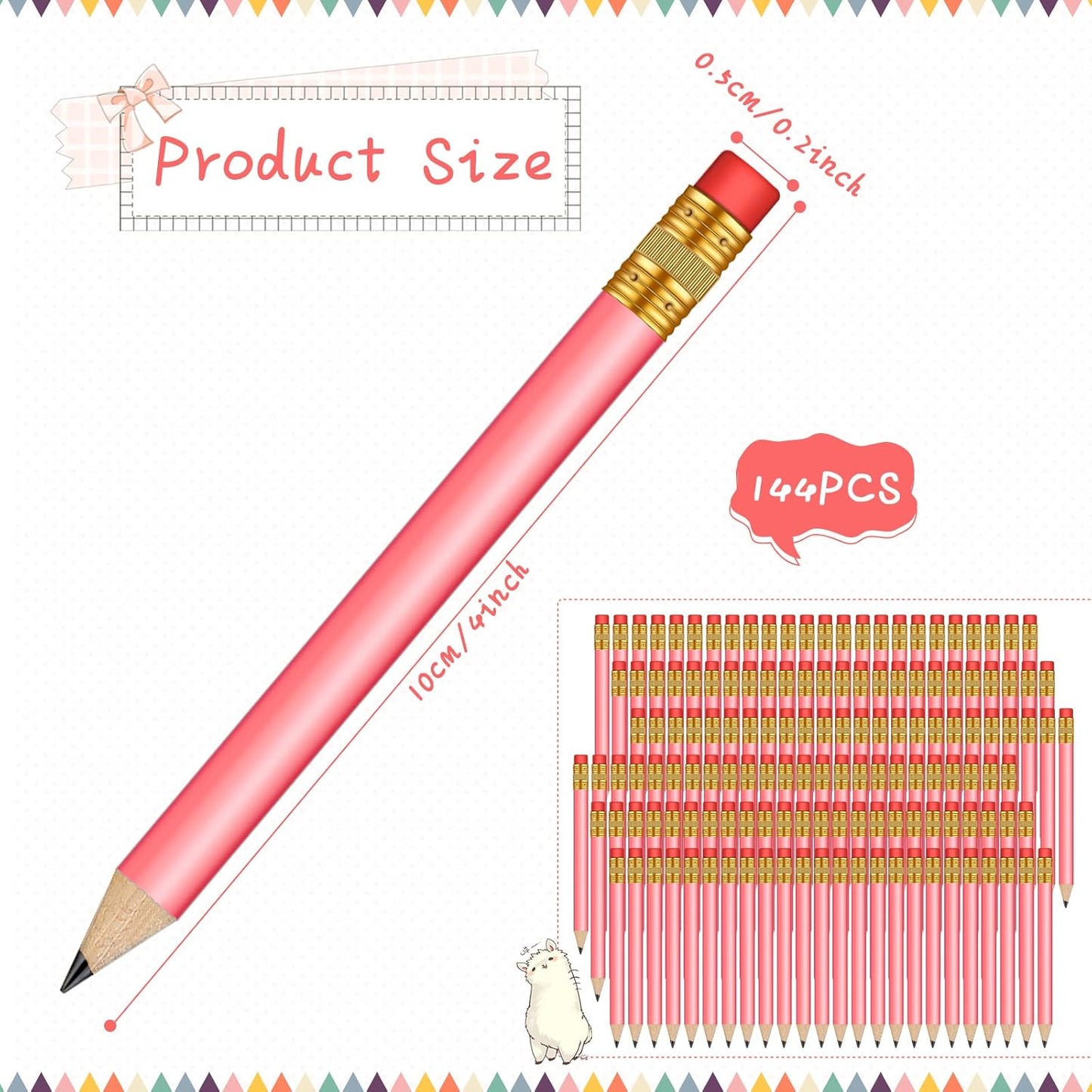 Outus 144 Pcs Mini Golf Pencils Bulk Half Pencils with Eraser #2 HB Pre Sharpened for Party Favors Office Supplies 4 Inch(Pink)