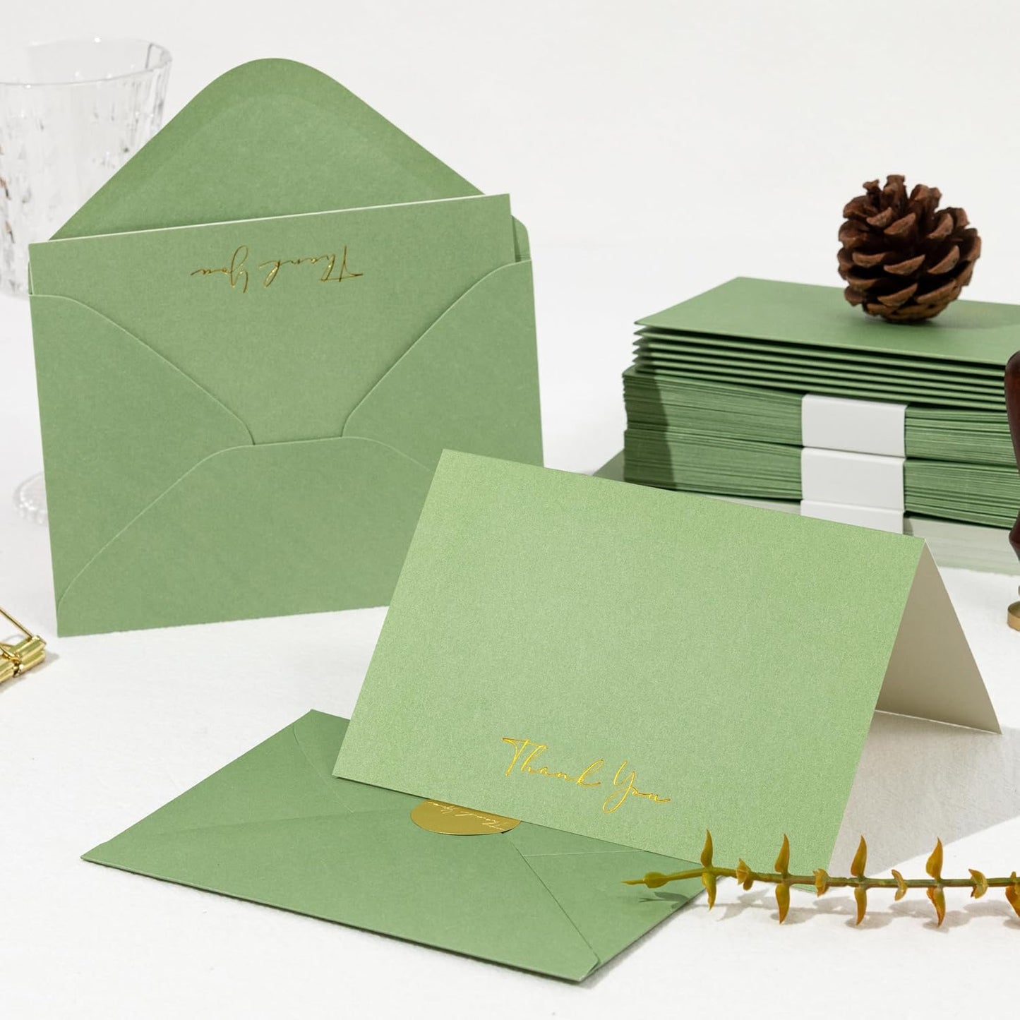 Crisky Thank You Cards with Envelopes & Stickers， 50 Pack Green Bridal Shower Graduation Thank You Cards Small Business, Wedding Baby Shower Birthday Funeral Notes Bulk