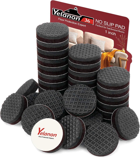 Yelanon Non Slip Furniture Pads -36 pcs 1’’Furniture Grippers, Non Skid Furniture Legs,Self Adhesive Rubber Furniture Feet, Anti Slide Furniture Hardwood Floor Protector for Keep Furniture Stoppers