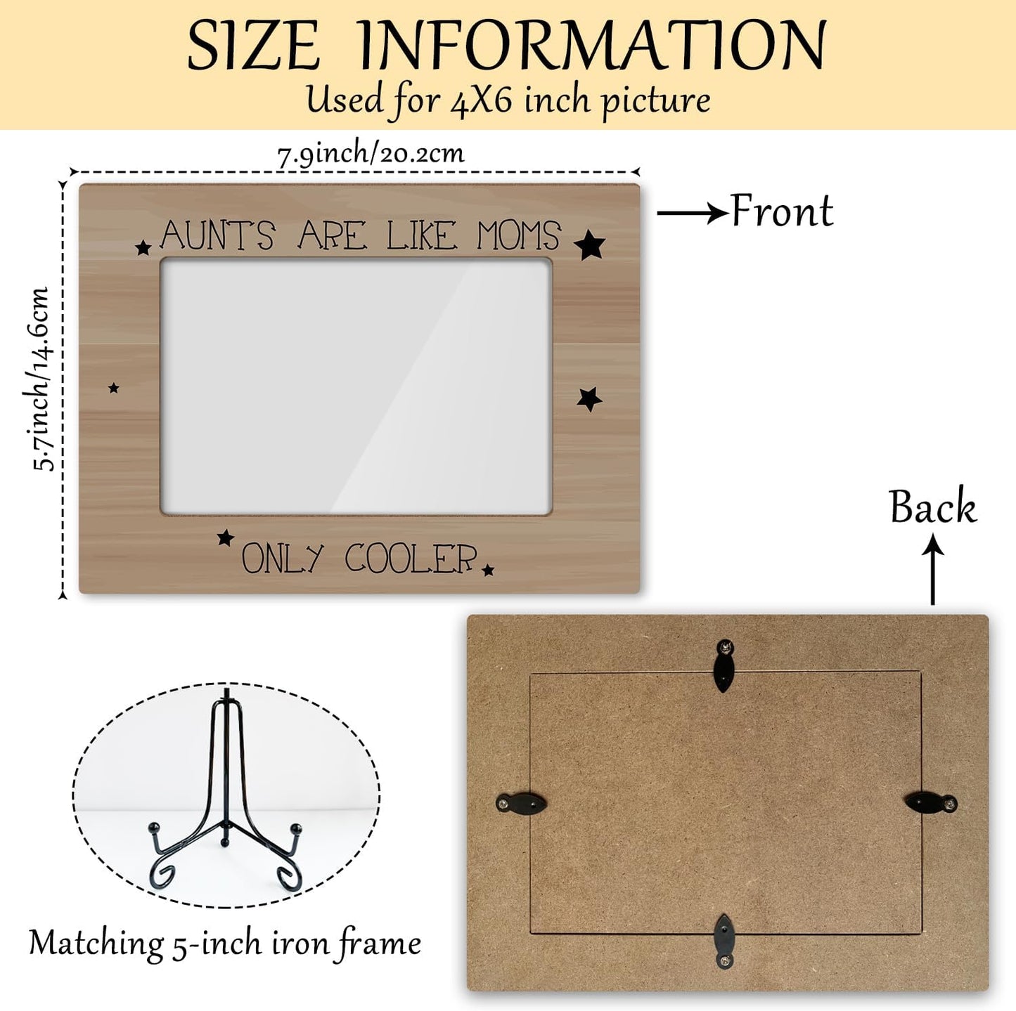 Aunt Picture Frame, Wooden Photo Frame with Stand, Auntie Gifts Birthday Gifts for Women Aunt Auntie Mom Sister, Home Office Desk Decor Photo Frame Tabletop Display -xk27