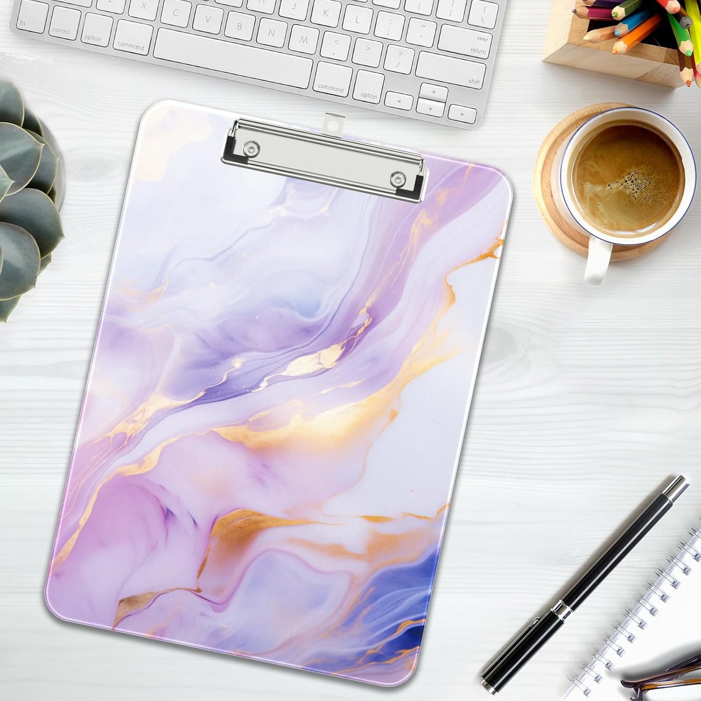 Rimilak Plastic Clipboards with Metal Clip, A4 Letter Size 9 x 12.5 in, Office Decorative for Students Women Men and Kids, Cute Custom Pattern, Colorful Marble