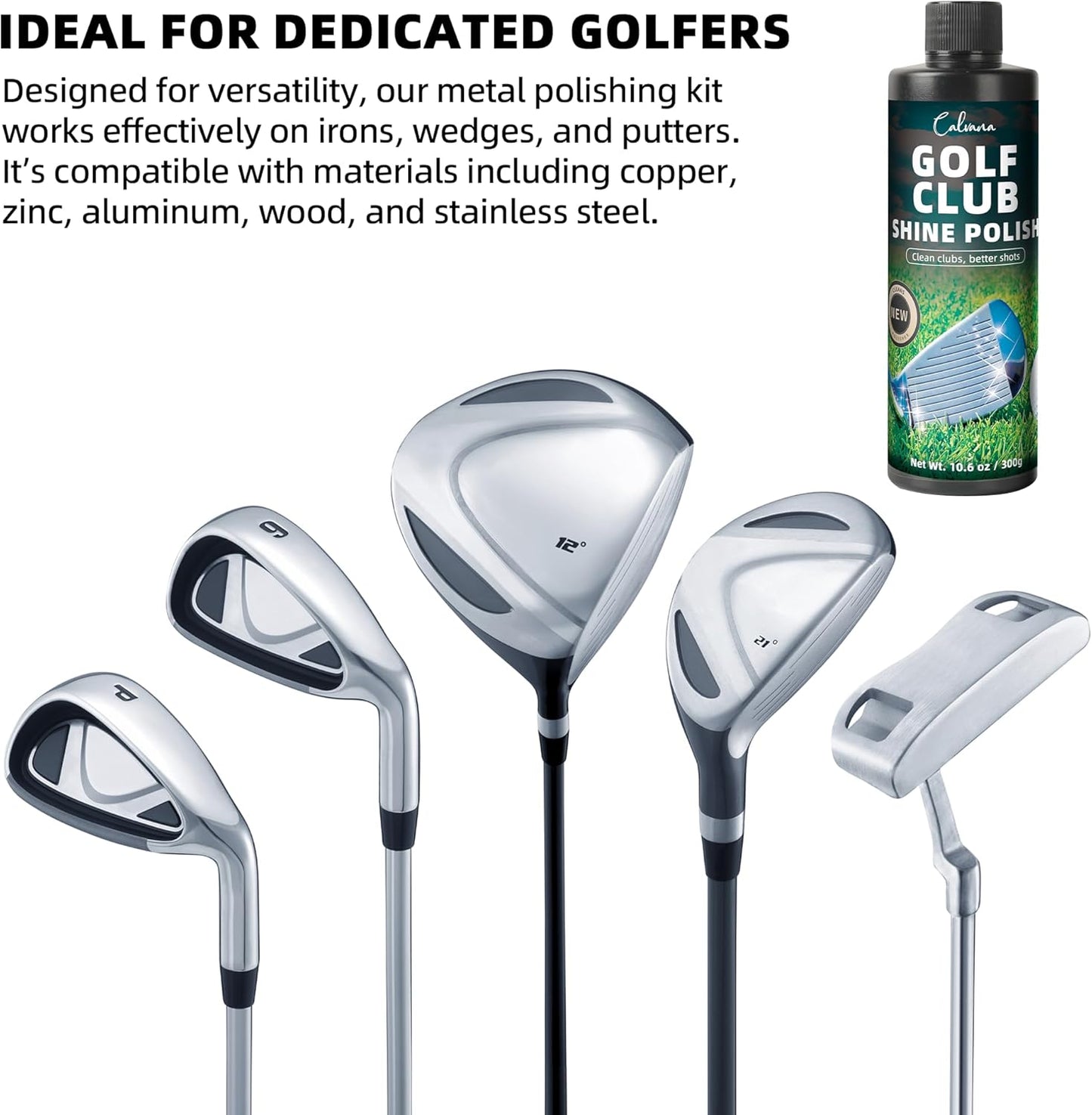 Golf Club Polish Kit, Instant Rust & Scratch Remover with 2 Cleaning Brushes & Microfiber Towel, Works on Drivers, Irons, Aluminum, Zinc, Restores & Shines