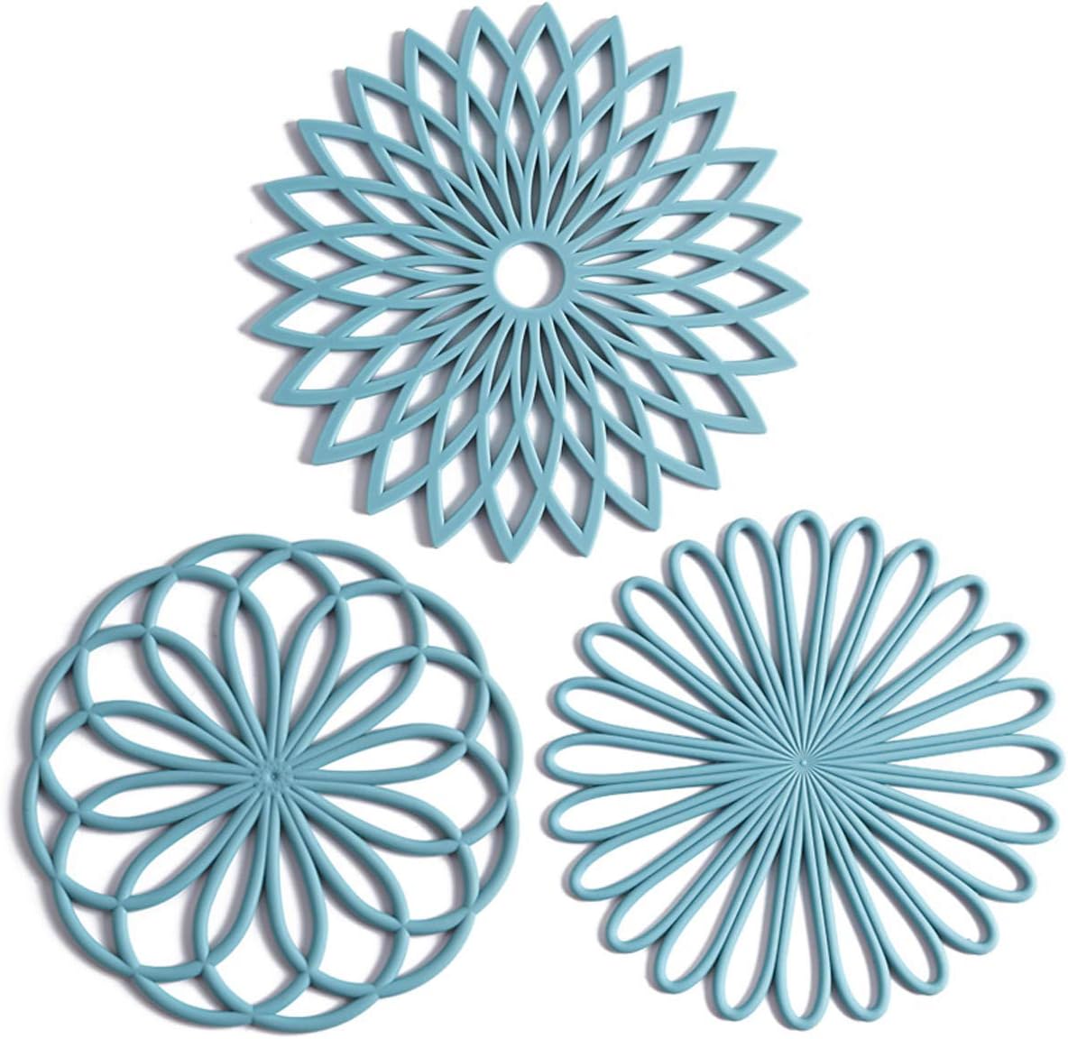 Set of 3 Silicone Trivet Mat - Non-Slip & Heat Resistant Modern Kitchen Hot Pads for Table & Countertop - Trivet for Hot Dishes, Turquoise
