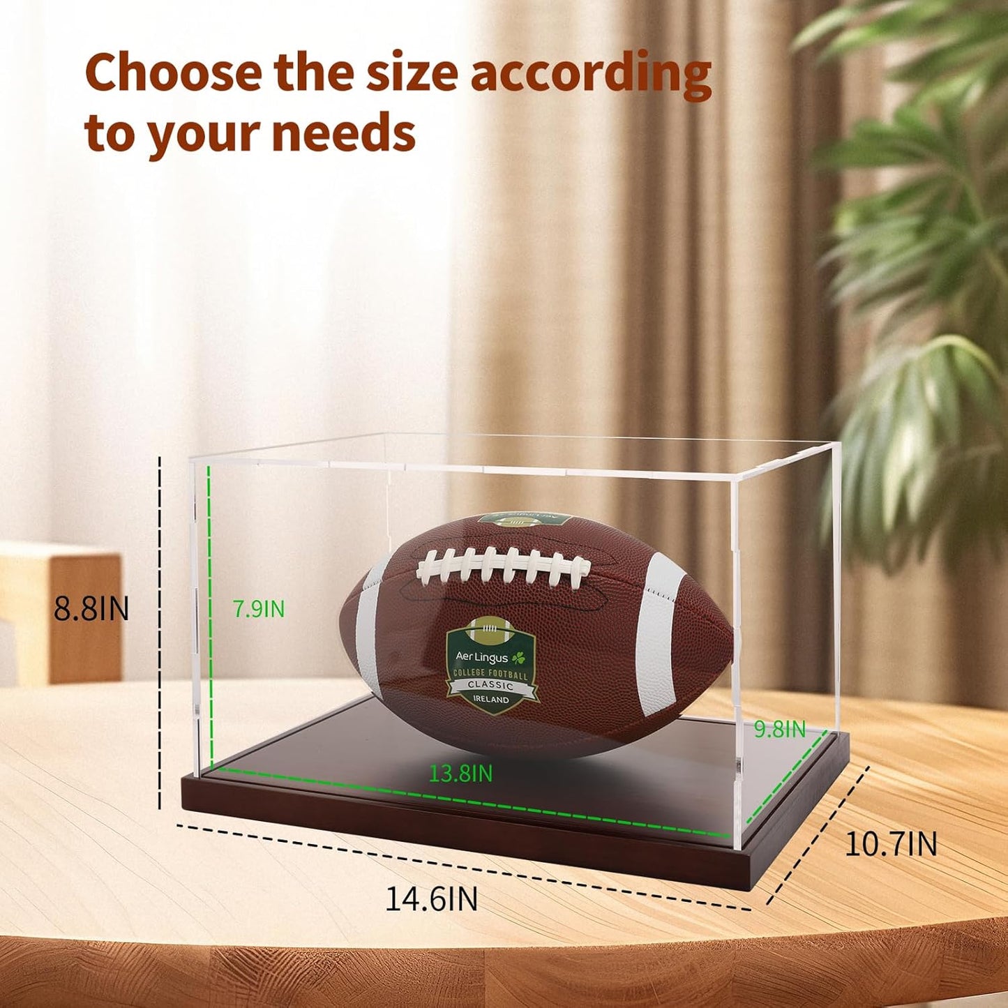 Football Display Box Collectibles Clear Acrylic Display Case Organizing Toys Case Storage Box with Solid Built-in Wooden Base(13.8x9.8x7.9 inch; 35x25x20 cm)