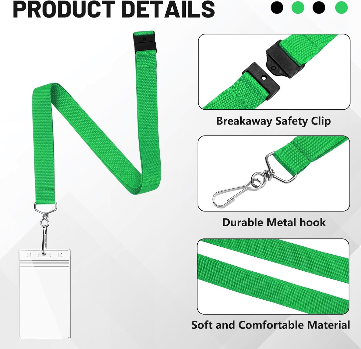 24-Pack Green Breakaway Lanyards with Waterproof Badge Holders, Polyester Neck Straps for ID Cards, Events, Office, and Schools