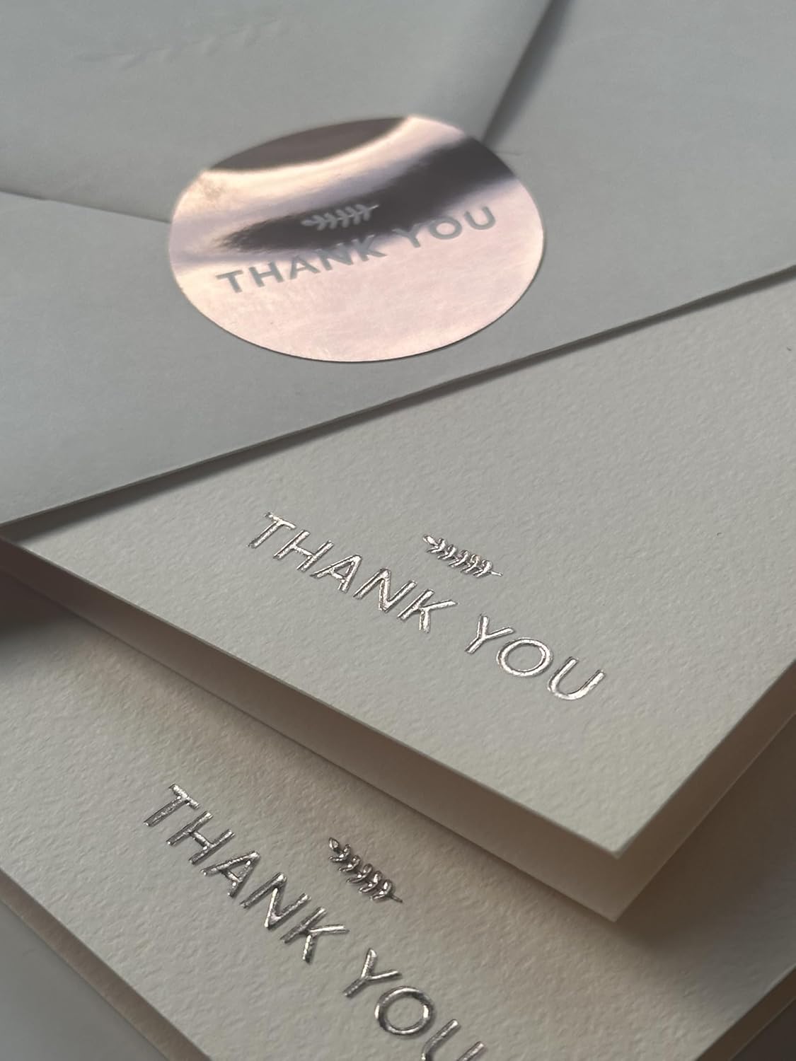 RUN2PRINT Ivory Thank-You Cards with Rose Gold Embossed Printing – 36 Premium Cards with Embossed Leaf Print Envelopes & Matching Stickers – Perfect for Weddings, Business, and All Occasions