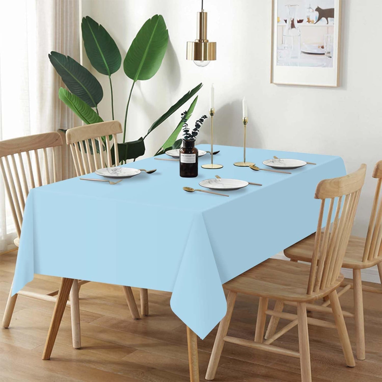 QIKSION Plastic Table Cloth Disposable 2 Pack, 54 x 108 Inch Tablecloths for Rectangle Tables, Light Blue Plastic Table Cover